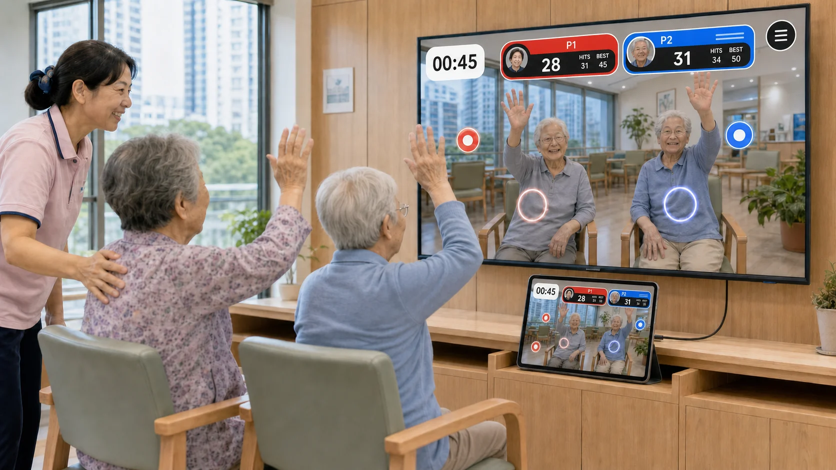 DE DCU 日間中心使用 iPad 同步到電視進行坐姿活動